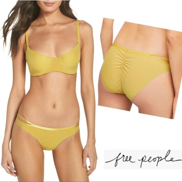 ⭐️ SET ⭐️ NWTs Free People Zoey Bra & Panty in Yellow Marsh - Picture 1 of 7